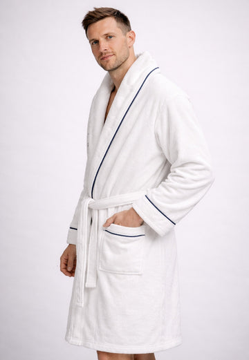 Velour Signature Bathrobe Soft Plush Dressing Gown, White