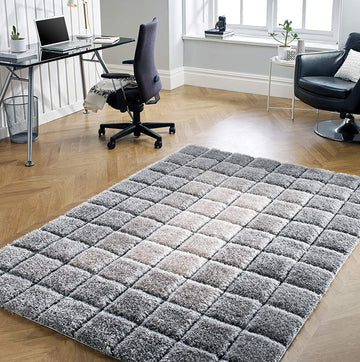 80x150cm Grey Geometric Shaggy Velvet Square Rug