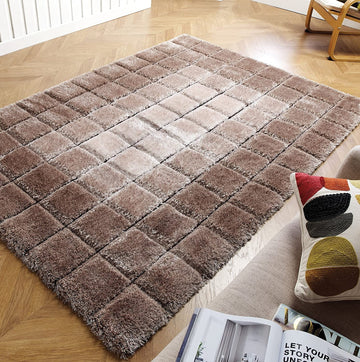 Velvet 3D Shaggy Rug Cube Natural Brown - 63" x 90.5"