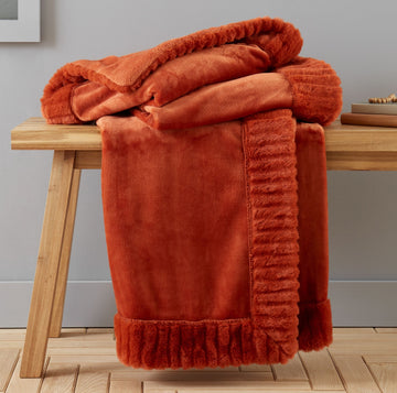 Catherine Lansfield Velvet & Faux Fur Sofa Bed Throw 150x200cm - Orange