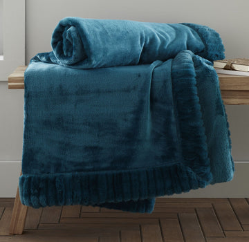 Catherine Lansfield Velvet & Faux Fur Sofa Bed Throw 150x200cm - Teal
