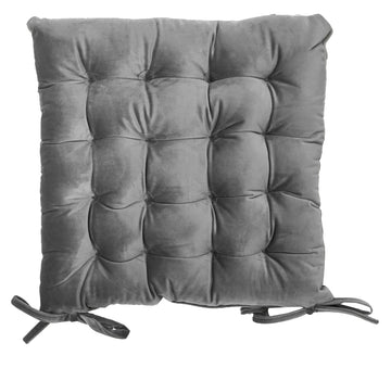 Thick & Quilted Velvet Seat Pad with Tie On - Silver