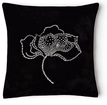 Luxury Velvet Diamante Rose Filled Cushion 43x43cm - Black