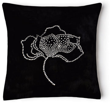 Luxury Velvet Diamante Rose Cushion Cover 43x43cm - Black