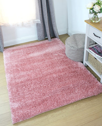 Modern Velvet Shaggy Rug Dense Pile Pink - 47