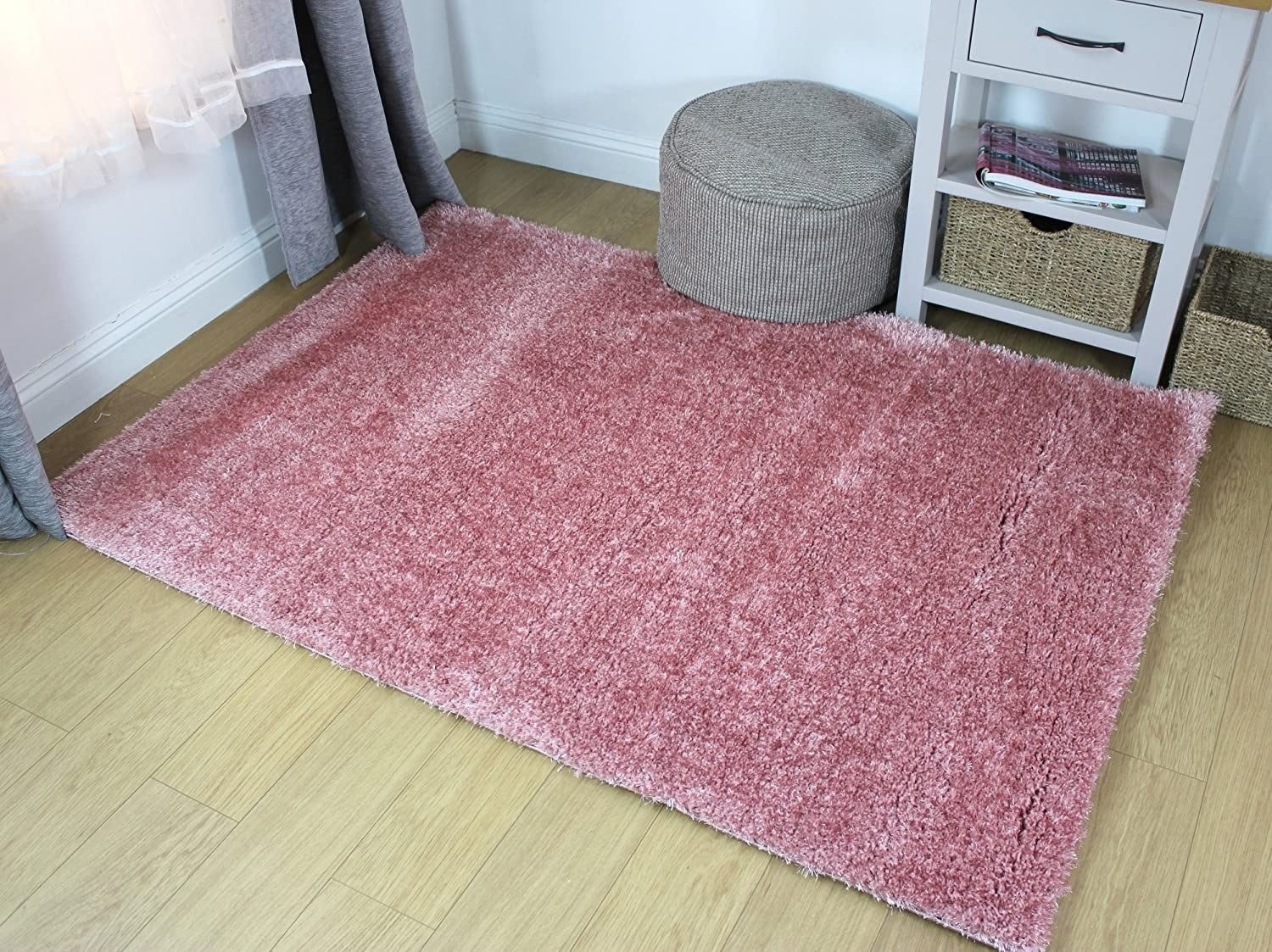 Modern Velvet Shaggy Rug Dense Pile Pink - 63" x 90.5"