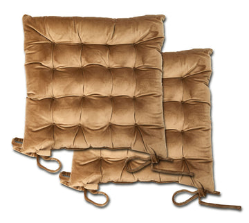Thick & Quilted Velvet Seat Pad with Tie On - Taupe