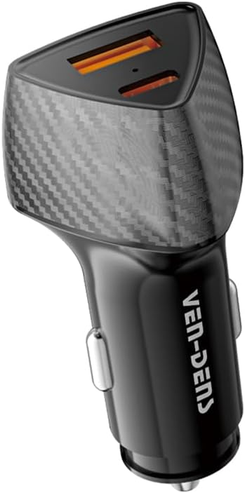 VEN-DENS Black 38W Type-C & USB PD Dual Port Car Charger Adaptor