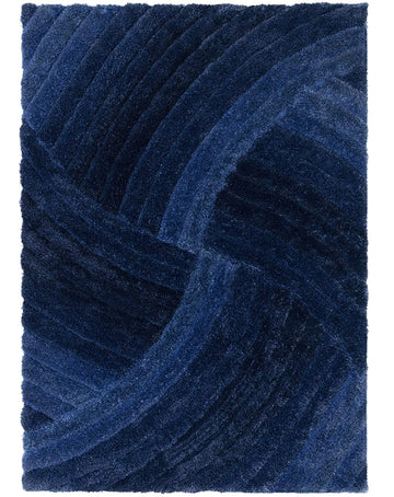 Hand Carved 3D Shaggy Rug Verge Furrow Blue - 47" x 67"