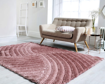 Hand Carved 3D Shaggy Rug Verge Furrow Pink - 47" x 67"
