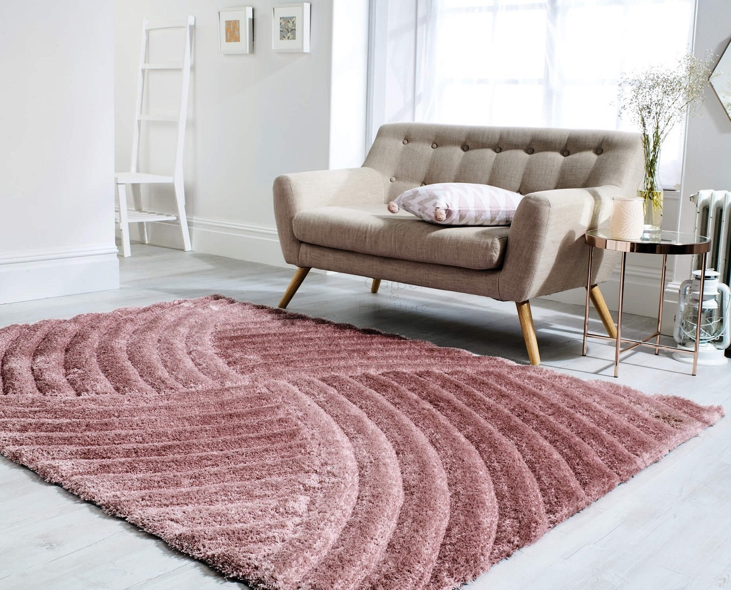 Hand Carved 3D Shaggy Rug Verge Furrow Pink - 63" x 90.5"