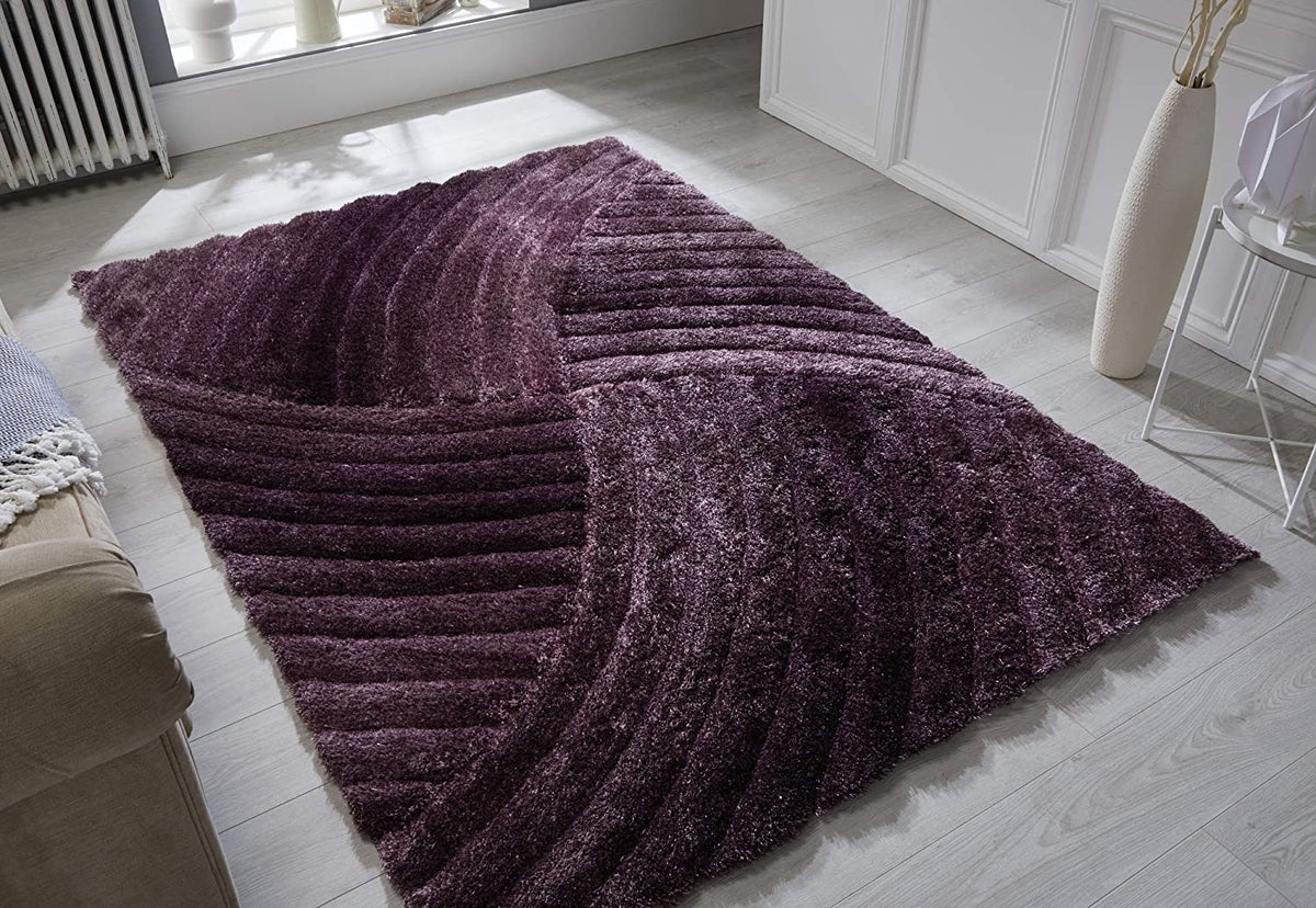 Hand Carved 3D Shaggy Rug Verge Furrow Purple - 47" x 67"
