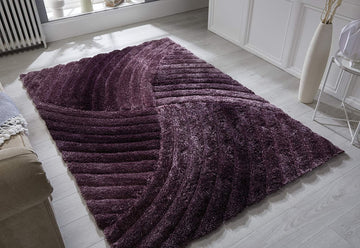 Hand Carved 3D Shaggy Rug Verge Furrow Purple - 47" x 67"