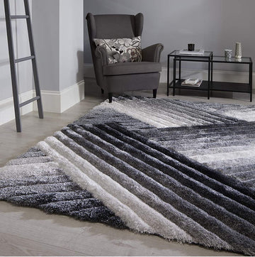 Hand Carved Rug Verge Lattice Grey Silver - 63" x 90.5"