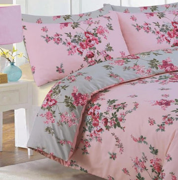 Shabby Chic Vintage Duvet Cover Set, Double, Pink & Grey