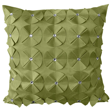 Luxury Diamante Floral Cushion Cover 43x43cm - Lime Green