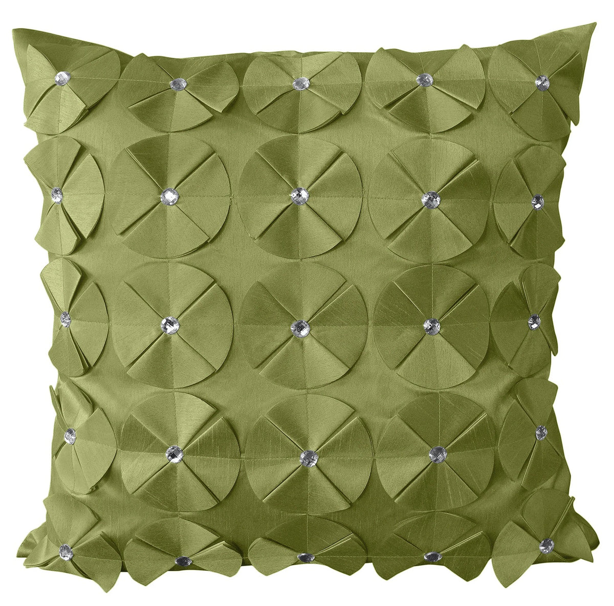 Luxury Diamante Floral Filled Cushion 43x43cm - Lime Green