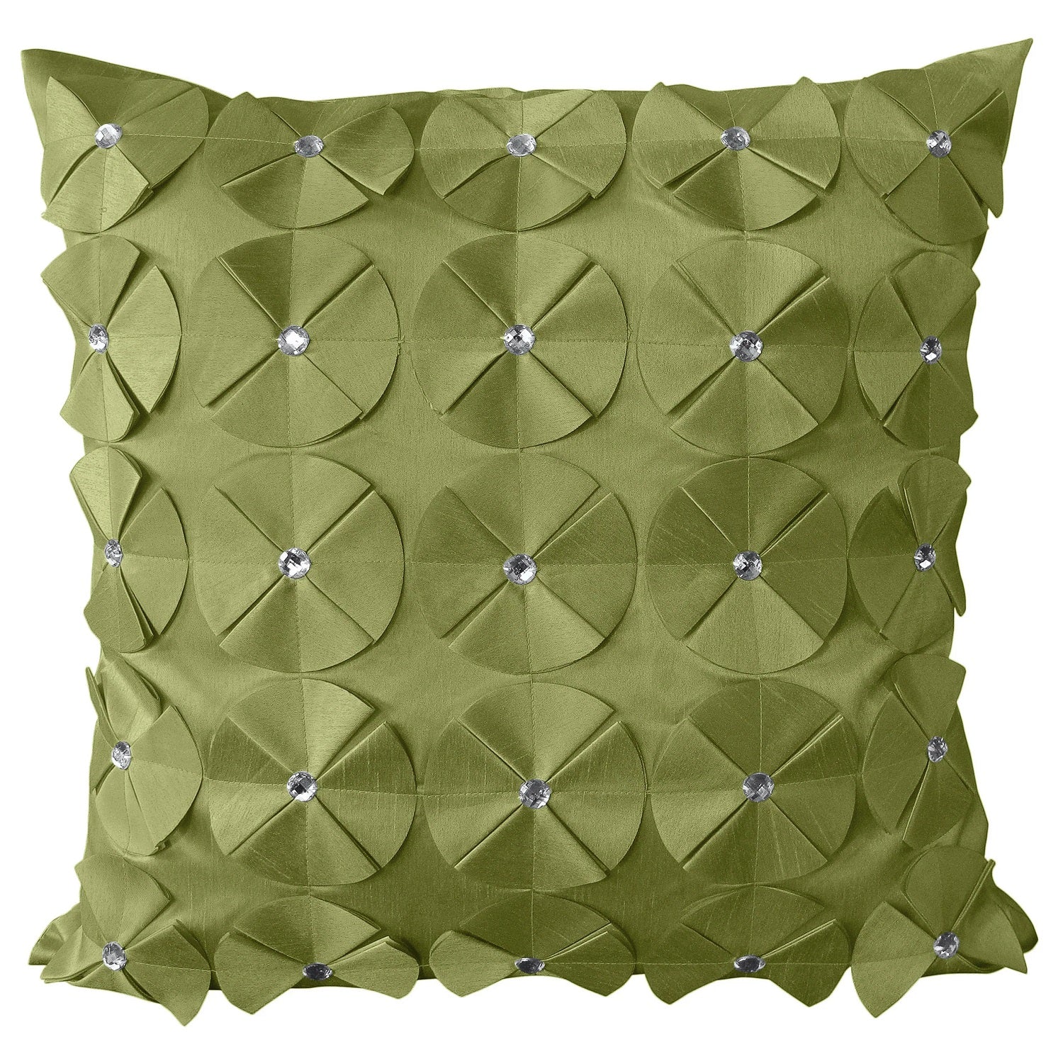 Luxury Diamante Floral Filled Cushion 43x43cm - Lime Green