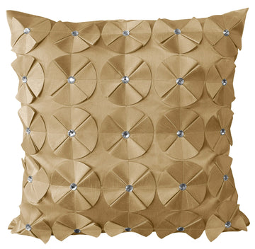 Luxury Diamante Floral Filled Cushion 43x43cm - Latte
