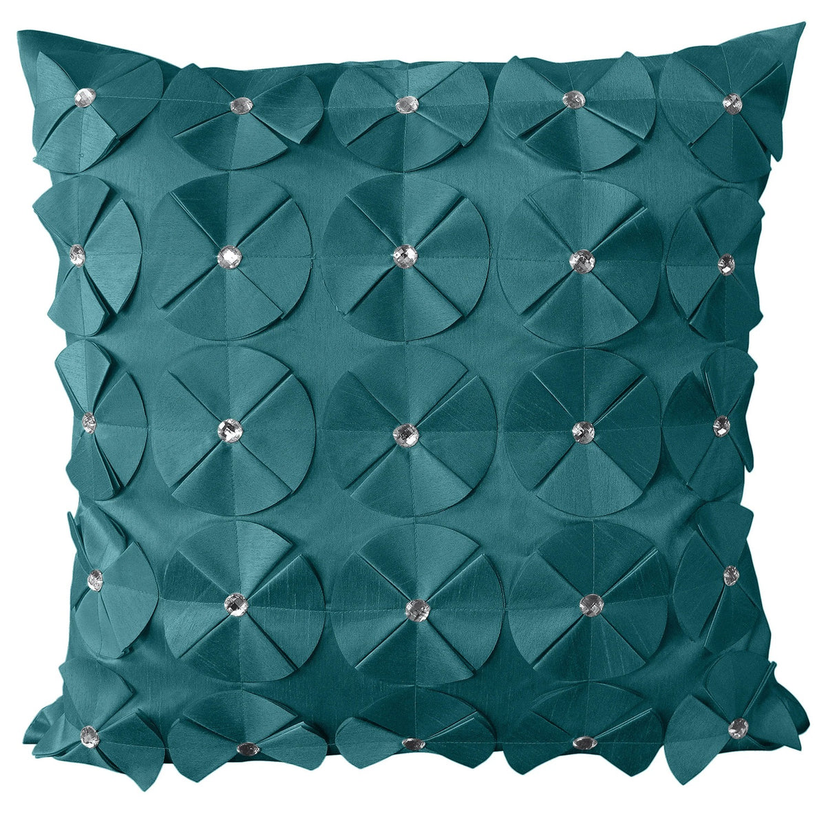 Luxury Diamante Floral Cushion Cover 43x43cm - Teal Blue