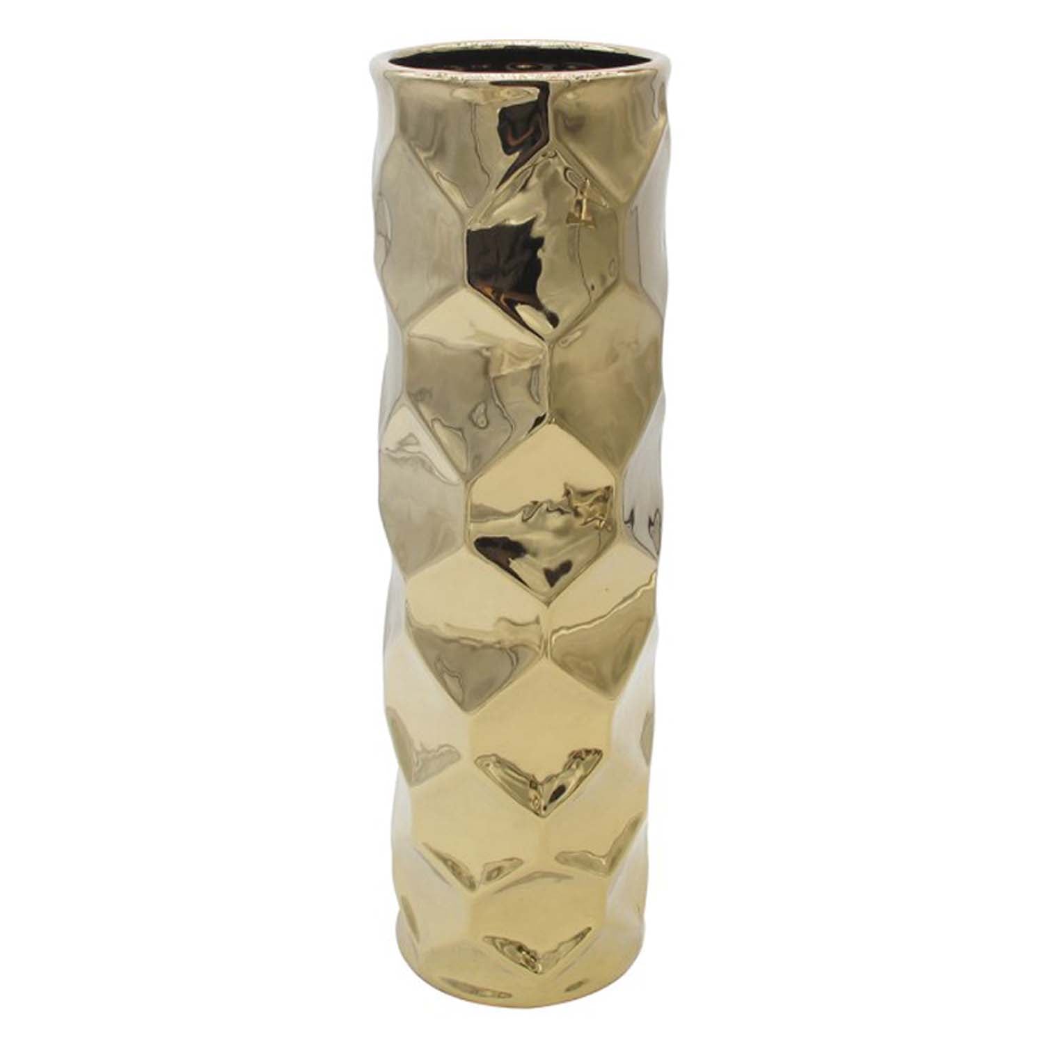 40cm Gold Ceramic Hexagon Art Vase