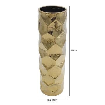 40cm Gold Ceramic Hexagon Art Vase