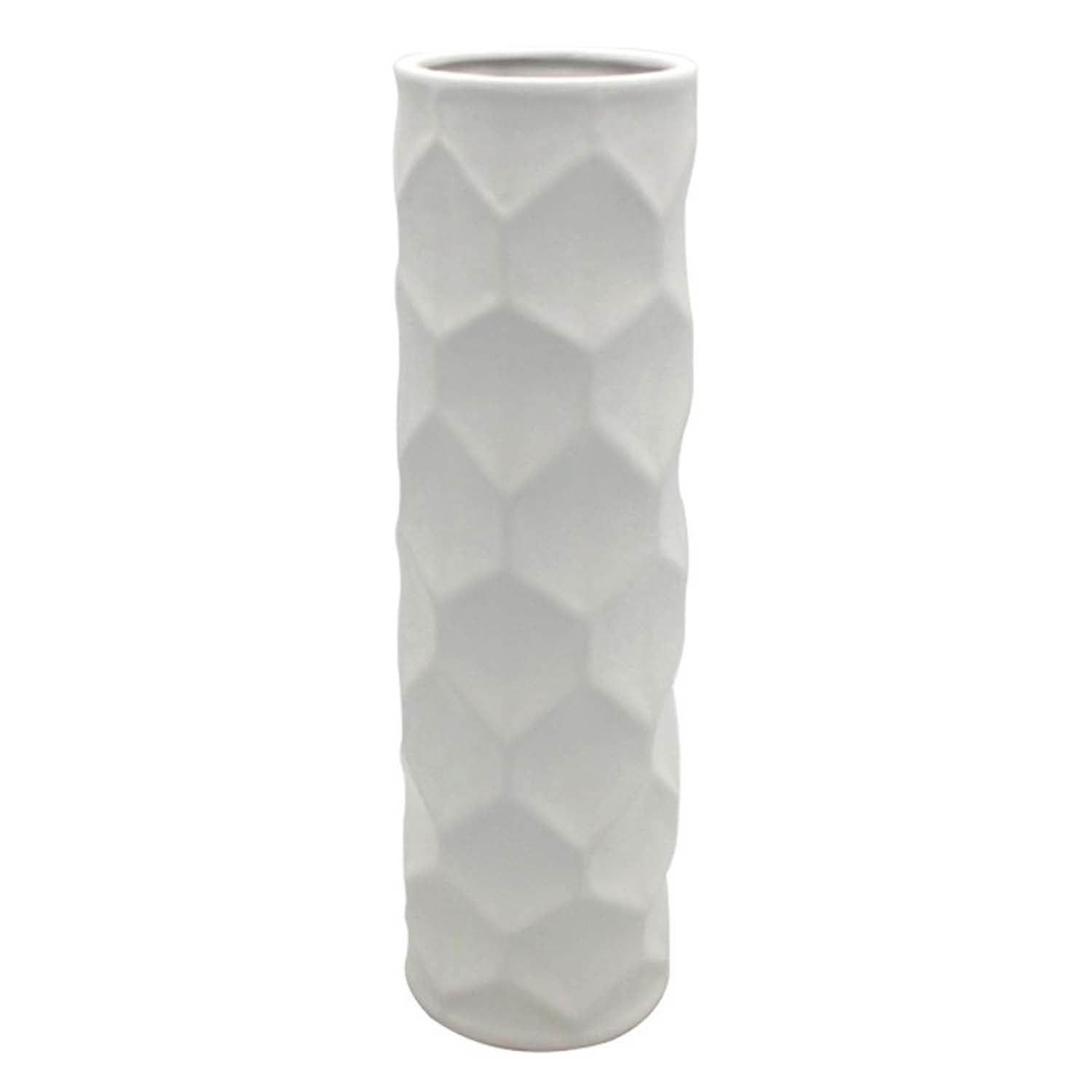 40cm White Ceramic Hexagon Art Vase