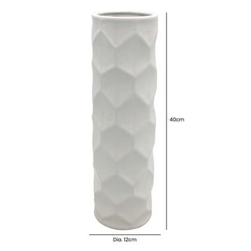 40cm White Ceramic Hexagon Art Vase