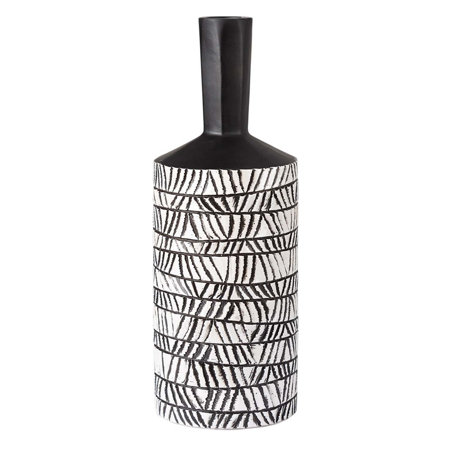 39cm Black & White Polyresin Tribal Art Vase