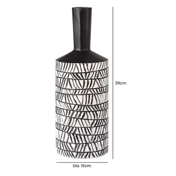 39cm Black & White Polyresin Tribal Art Vase