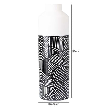 50cm Black & White Polyresin Lines Art Vase