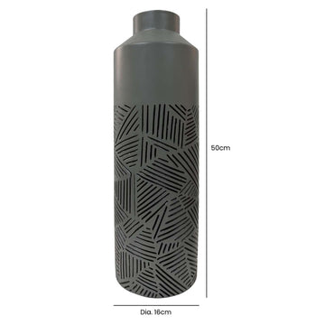 50cm Grey & Black Polyresin Lines Art Vase