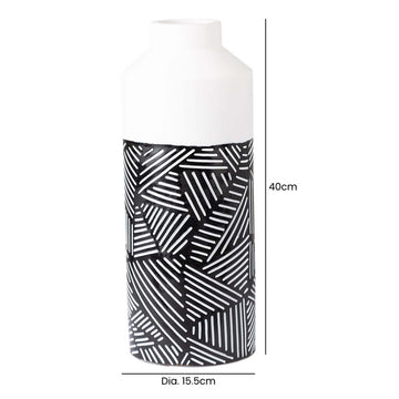 40cm Black & White Polyresin Lines Art Vase