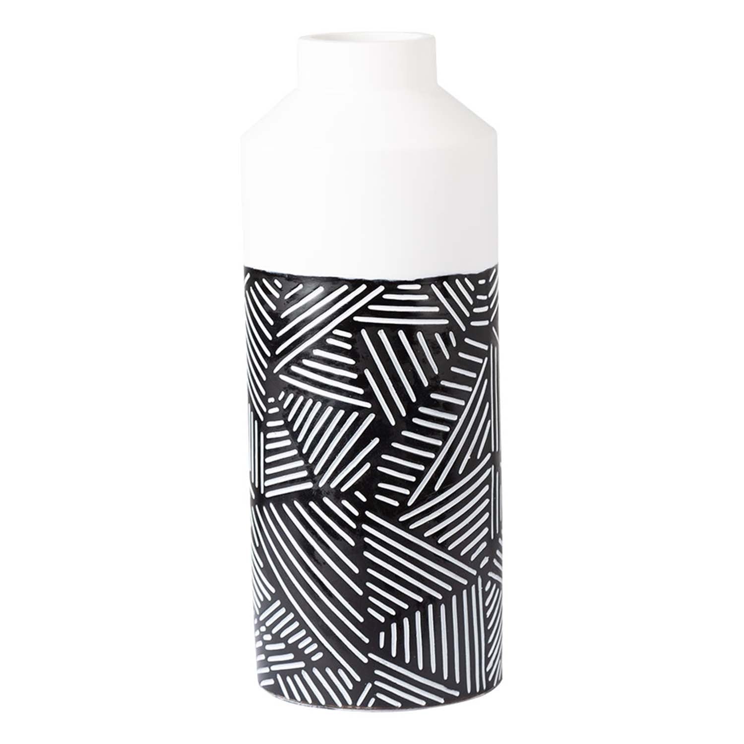 40cm Black & White Polyresin Lines Art Vase