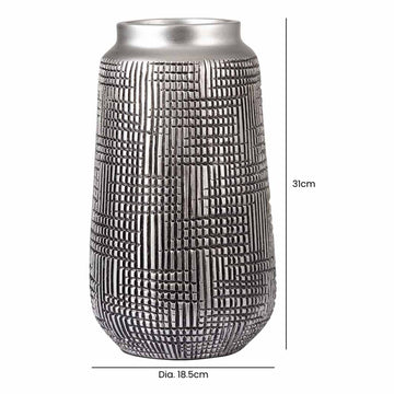 31cm Black & Silver Polyresin Textured Art Vase