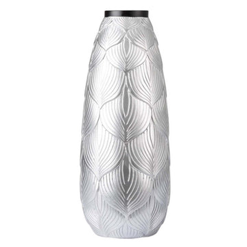 45cm Silver Polyresin Leaf Lines Art Vase