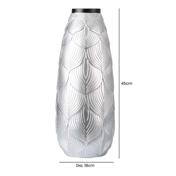 45cm Silver Polyresin Leaf Lines Art Vase