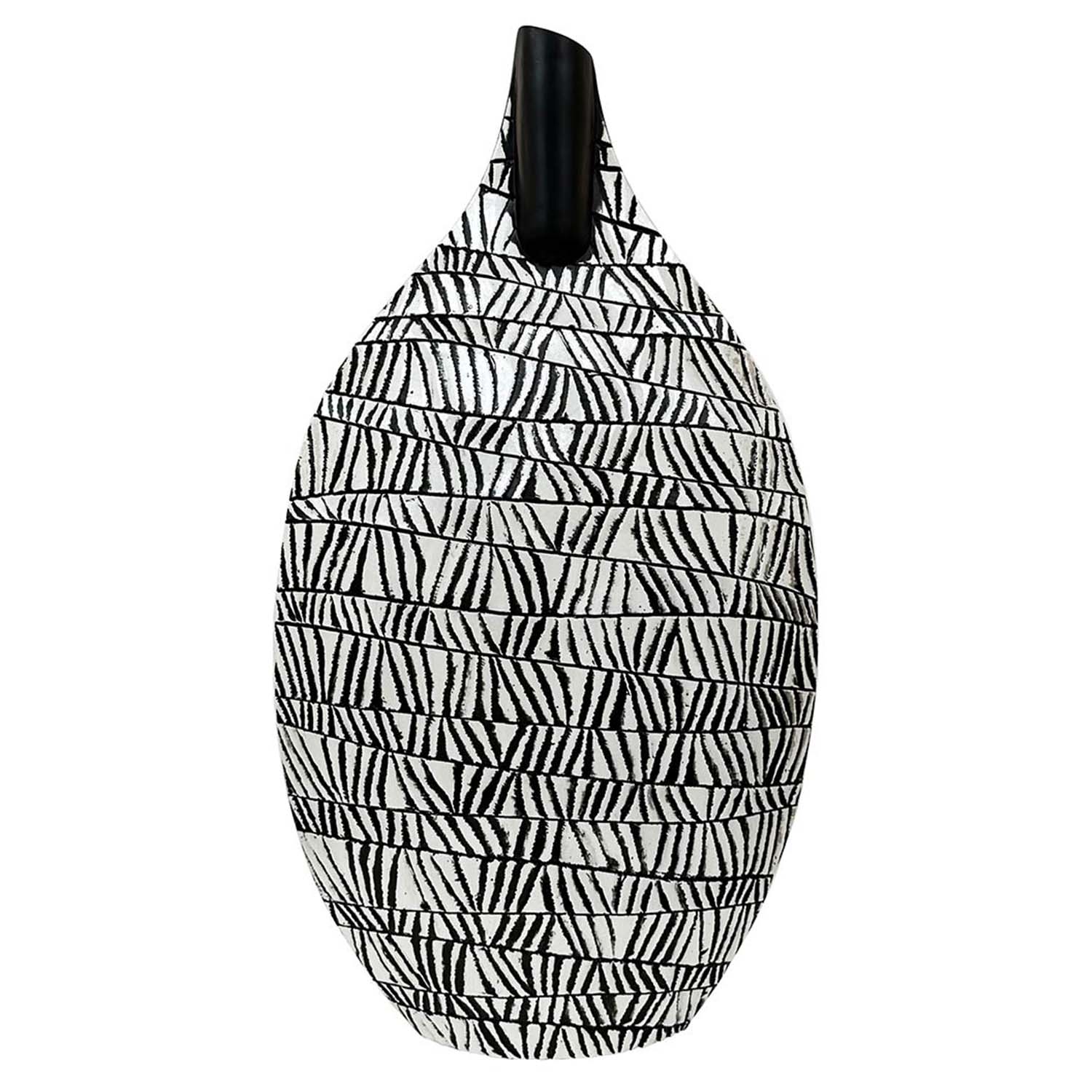 57cm Black & White Patterned Polyresin Art Vase