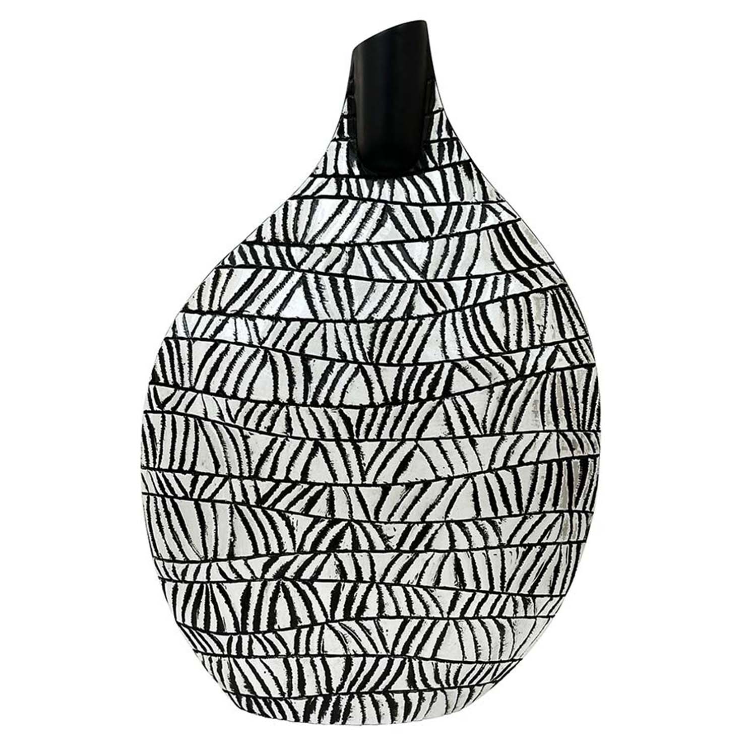 46cm Black & White Patterned Polyresin Art Vase