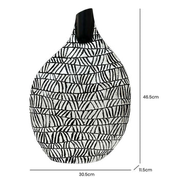 46cm Black & White Patterned Polyresin Art Vase