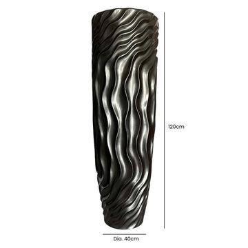 120cm Shiny Pearl Grey Ripples Polyresin Art Vase