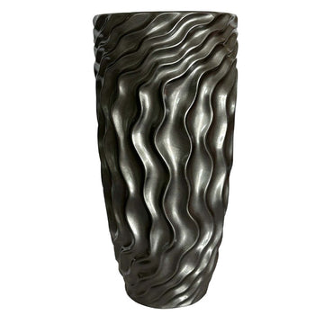 60cm Shiny Pearl Grey Ripples Polyresin Art Vase