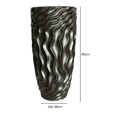 60cm Shiny Pearl Grey Ripples Polyresin Art Vase