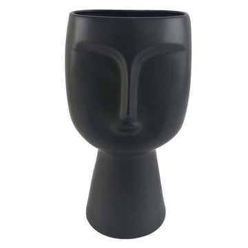 40.5cm Matte Black Face Design Ceramic Art Vase