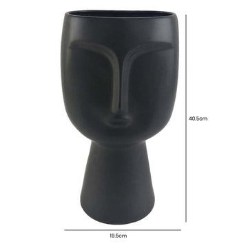 40.5cm Matte Black Face Design Ceramic Art Vase