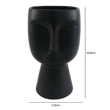 32.8cm Matte Black Face Design Ceramic Art Vase