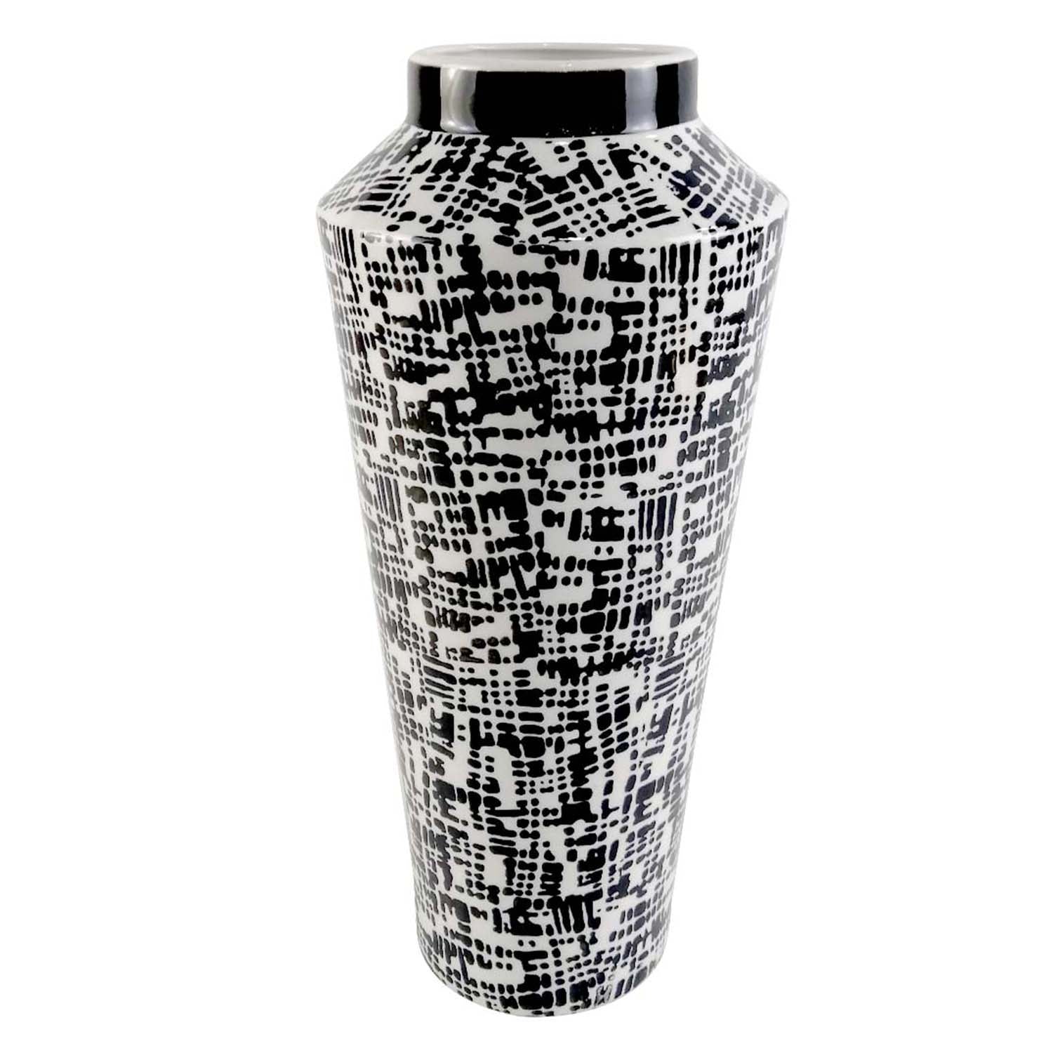 40.5cm Black & White Abstract Design Ceramic Art Vase