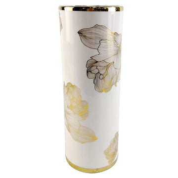 36.3cm White & Gold Flower Ceramic Art Vase