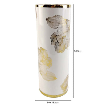 36.3cm White & Gold Flower Ceramic Art Vase