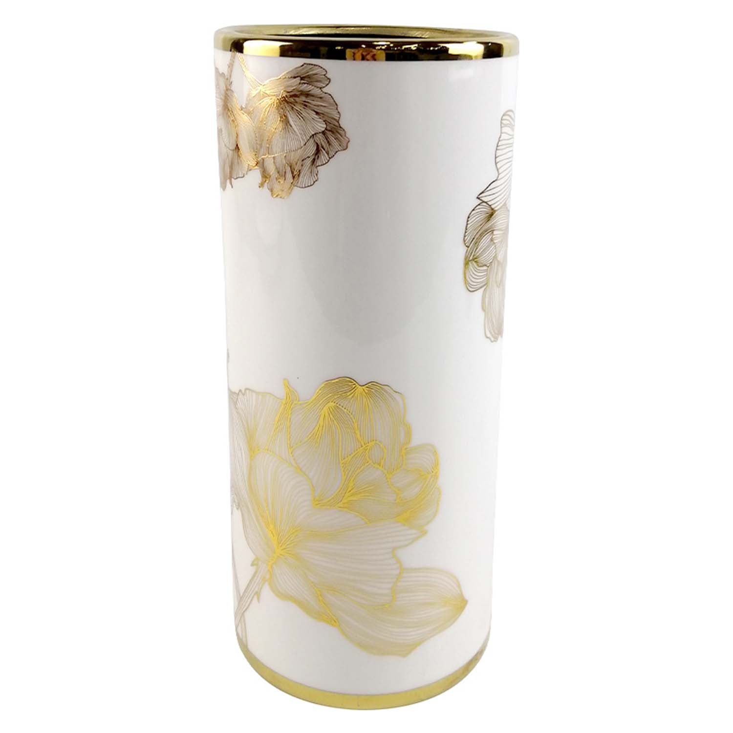 30.5cm White & Gold Flower Ceramic Art Vase